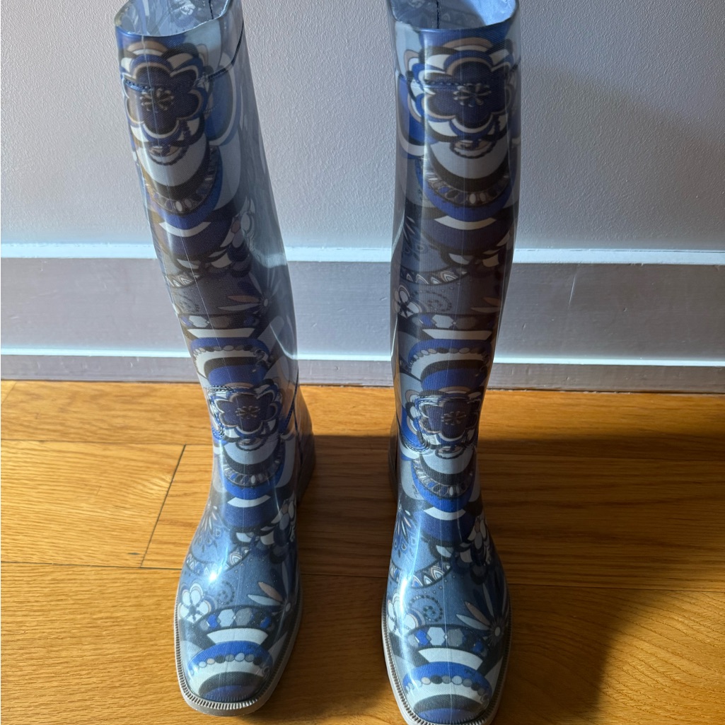 Emilio Pucci Blue And Gray Patterned Rain Boots